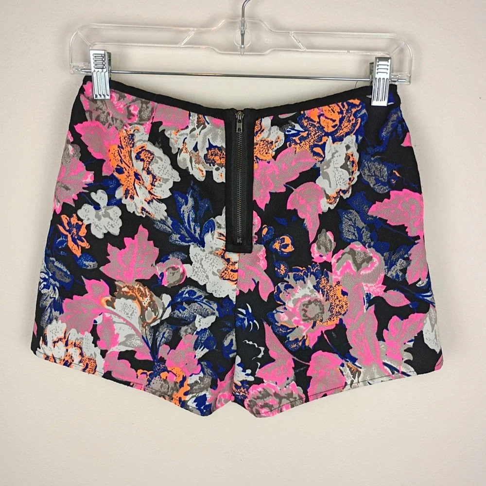 Sugarlips Women Floral High Waisted Shorts Pink Blue Black Exposed Zipper Small